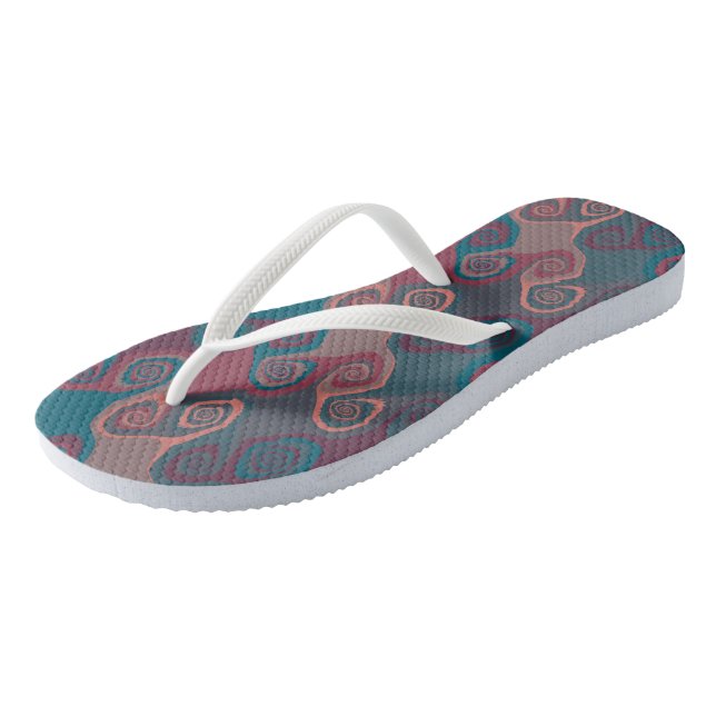 Pink and Turquoise Swirl abstract Flip Flops (Angled)