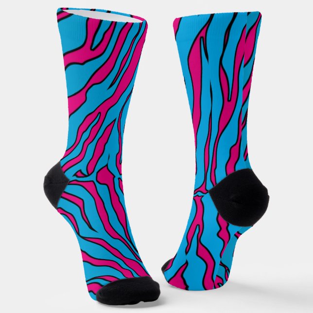 Pink And Turquoise Tiger Stripes Animal Print  Socks (Angled)