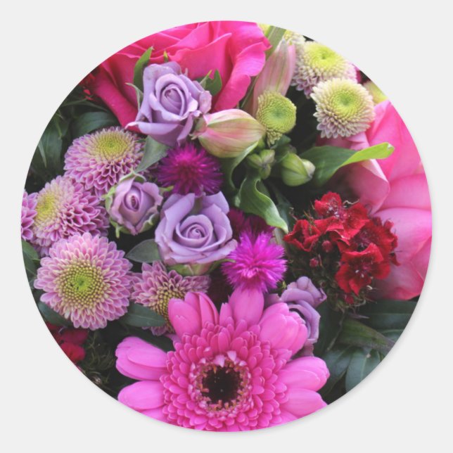 Pink and Violet Bouquet Classic Round Sticker (Front)