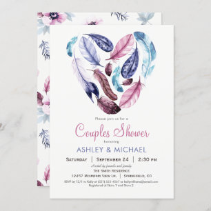 Pink and Violet Feathers Couples Shower Invitation