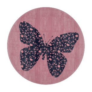 Pink and Violet Floral Butterfly Cutting Board