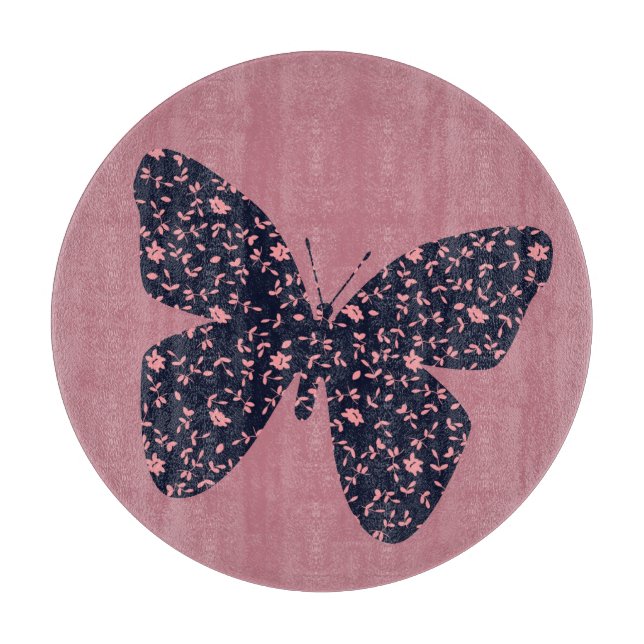 Pink and Violet Floral Butterfly Cutting Board (Front)