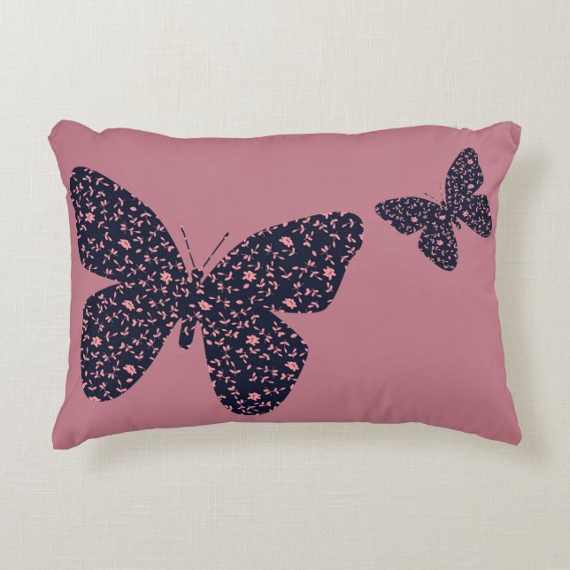 Pink and Violet Floral Butterfly Decorative Cushion (Front)