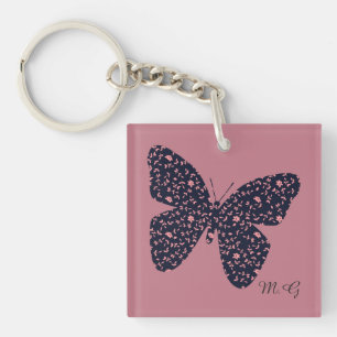 Pink and Violet Floral Butterfly Monogram Key Ring