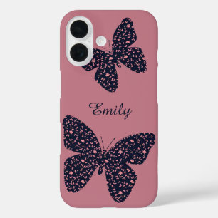 Pink and Violet Floral Butterfly Personalised iPhone 16 Case