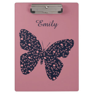 Pink and Violet Floral Butterfly Personalised Clipboard
