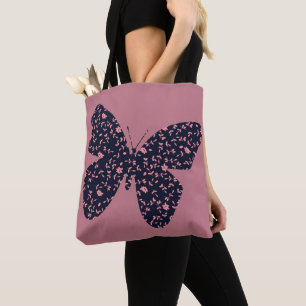 Pink and Violet Floral Butterfly Tote Bag