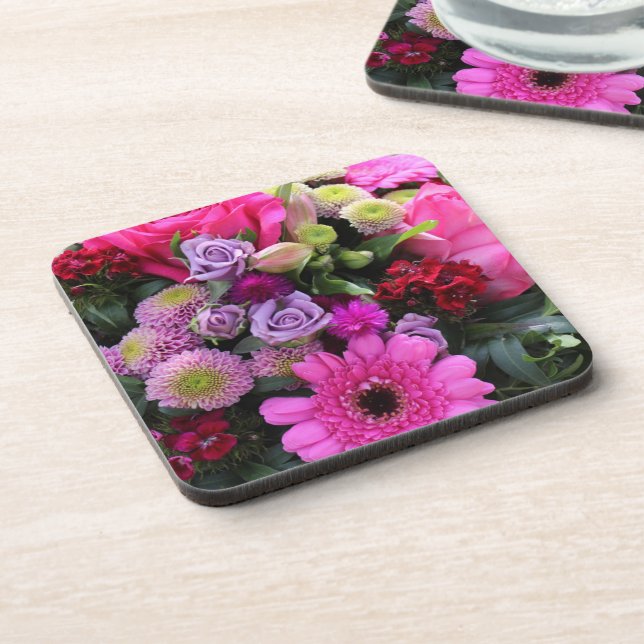 Pink and Violet Flower Bouquet Photo Coaster (Left Side)