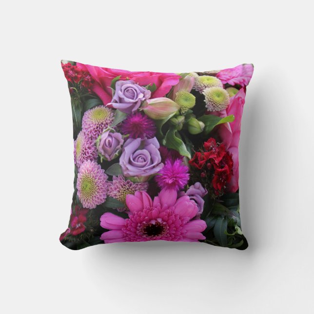 Pink and Violet Flower Bouquet Photo Cushion (Front)