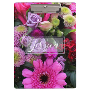 Pink and Violet Flowers Personalised Clipboard