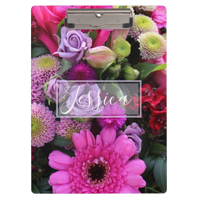 Pink and Violet Flowers Personalised Clipboard (Front)