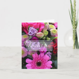 Pink and Violet Flowers Personalised Thank You Card