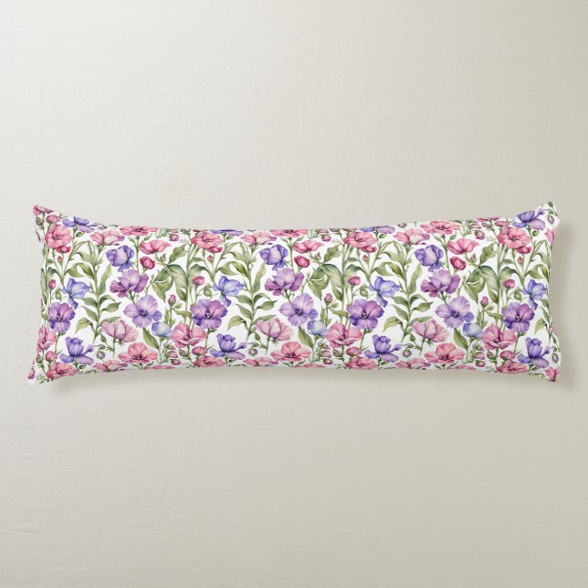 Pink and Violet Sweet Peas Body Cushion (Front)