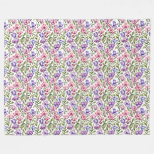 Pink and Violet Sweet Peas Fleece Blanket