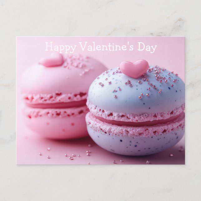 Pink and Violete Macarones with heart Valentine's  Postcard (Front)