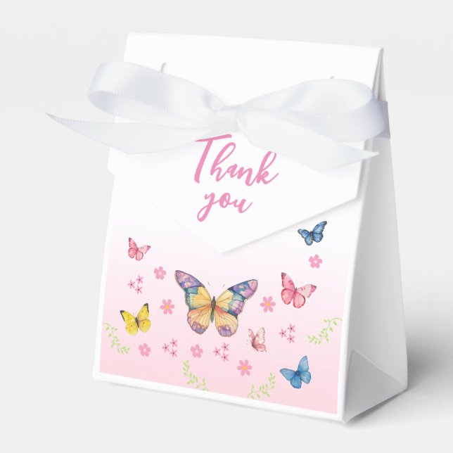 Pink and Whimsical Butterfly Baby Shower Favour Bo Box (Front Side)
