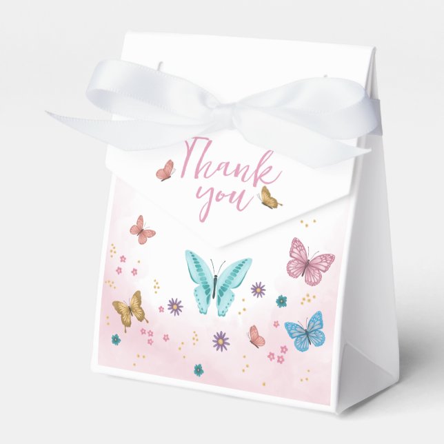Pink and Whimsical Butterfly Baby Shower Favour Box (Front Side)