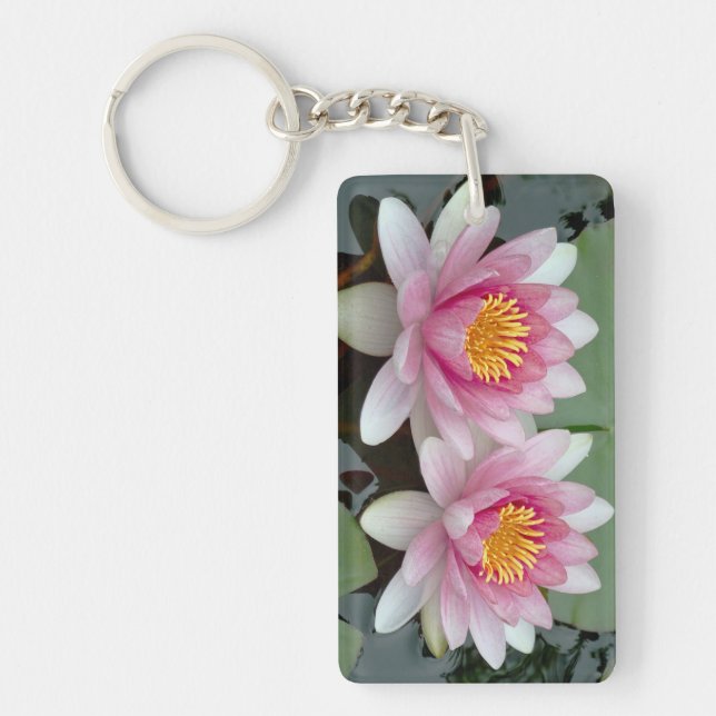 Pink And White 2 sided print Lotus Keychain (Front)