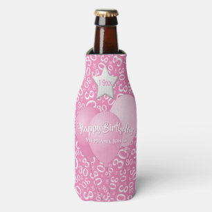 Pink and White 30th Birthday Party Number Pattern Bottle Cooler