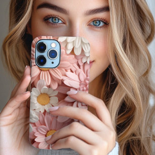 Pink and white 3D daisy flower iPhone 14 Case