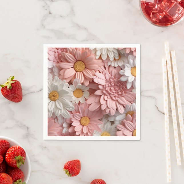 Pink and white 3D daisy flower Napkin (Insitu)
