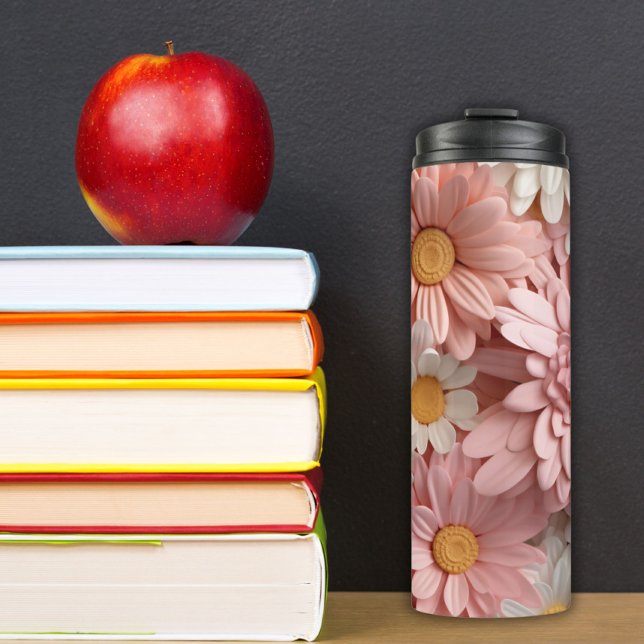 Pink and white 3D daisy flower  Thermal Tumbler (Creator Uploaded)