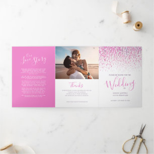 Pink and white abstract art wedding ceremony Tri-Fold programme