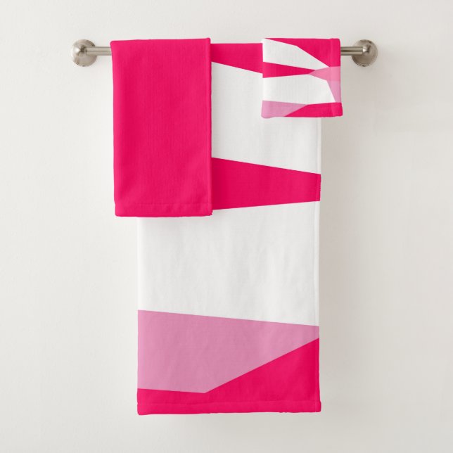Pink and White Abstract Bath Towel Set (Insitu)