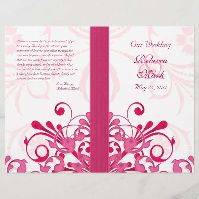 Pink and White Abstract Floral Wedding Program (Front)