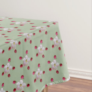 Pink and White Apple Blossom on Laurel Green Tablecloth