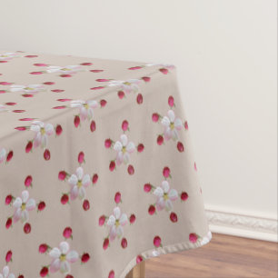 Pink and White Apple Blossom on Lucky Beige Tablecloth