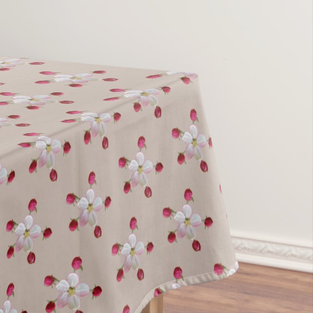 Pink and White Apple Blossom on Lucky Beige Tablecloth (In Situ)
