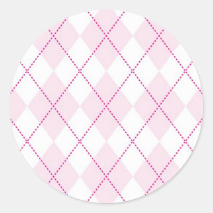 Pink and White Argyle Pattern Classic Round Sticker