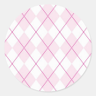 Pink and White Argyle Pattern Classic Round Sticker
