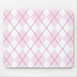 Pink and White Argyle Pattern Mouse Mat