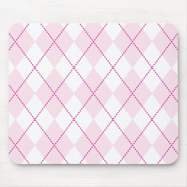 Pink and White Argyle Pattern Mouse Mat (Front)