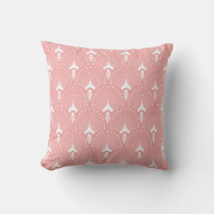 Pink and white art-deco pattern cushion