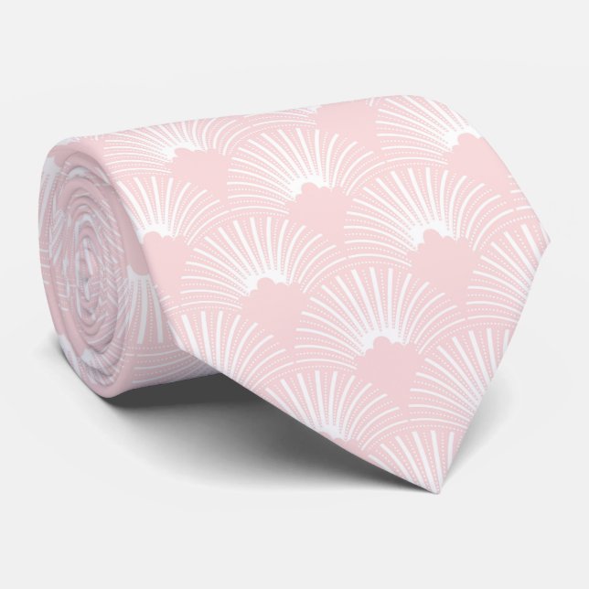 Pink and white Art Deco pattern Tie (Rolled)