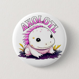 Pink and White Axolotl Personalised 6 Cm Round Badge