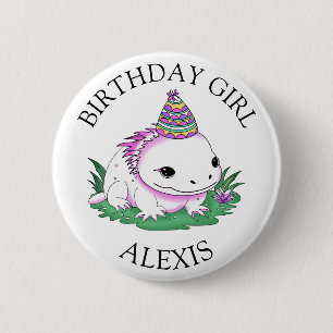 Pink and White Axolotl Personalized Birthday Girl 6 Cm Round Badge