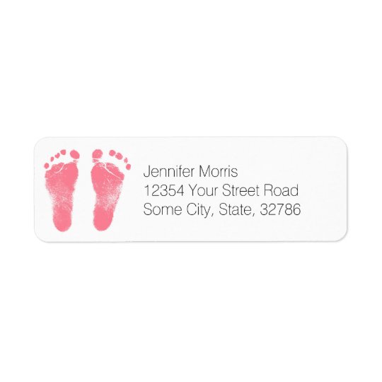 Pink and White Baby Footprints Return Address Label