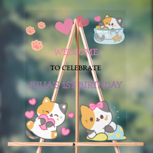 pink and white baby girl birthday welcome acrylic sign