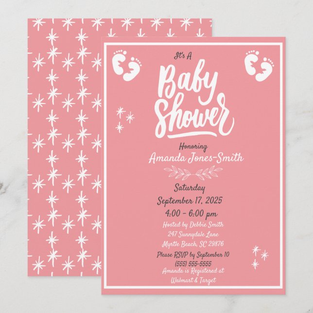 Pink and White Baby Shower Invitation (Front/Back)