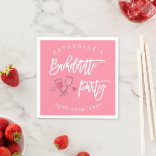 Pink And White Bachelorette Party Cocktail Napkin
