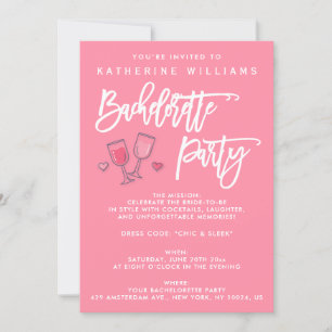 Pink And White Bachelorette Party Invitations
