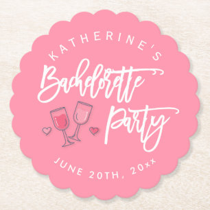 Pink And White Bachelorette Party Paper Coaster