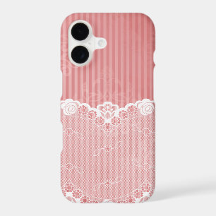 Pink and white background with black lace
