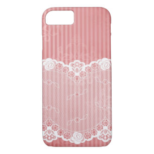 Pink and white background with black lace iPhone 8/7 case