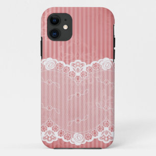 Pink and white background with black lace iPhone 11 case