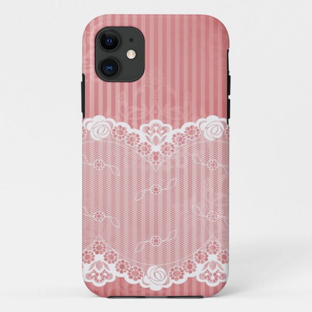 Pink and white background with black lace Case-Mate iPhone case (Back)